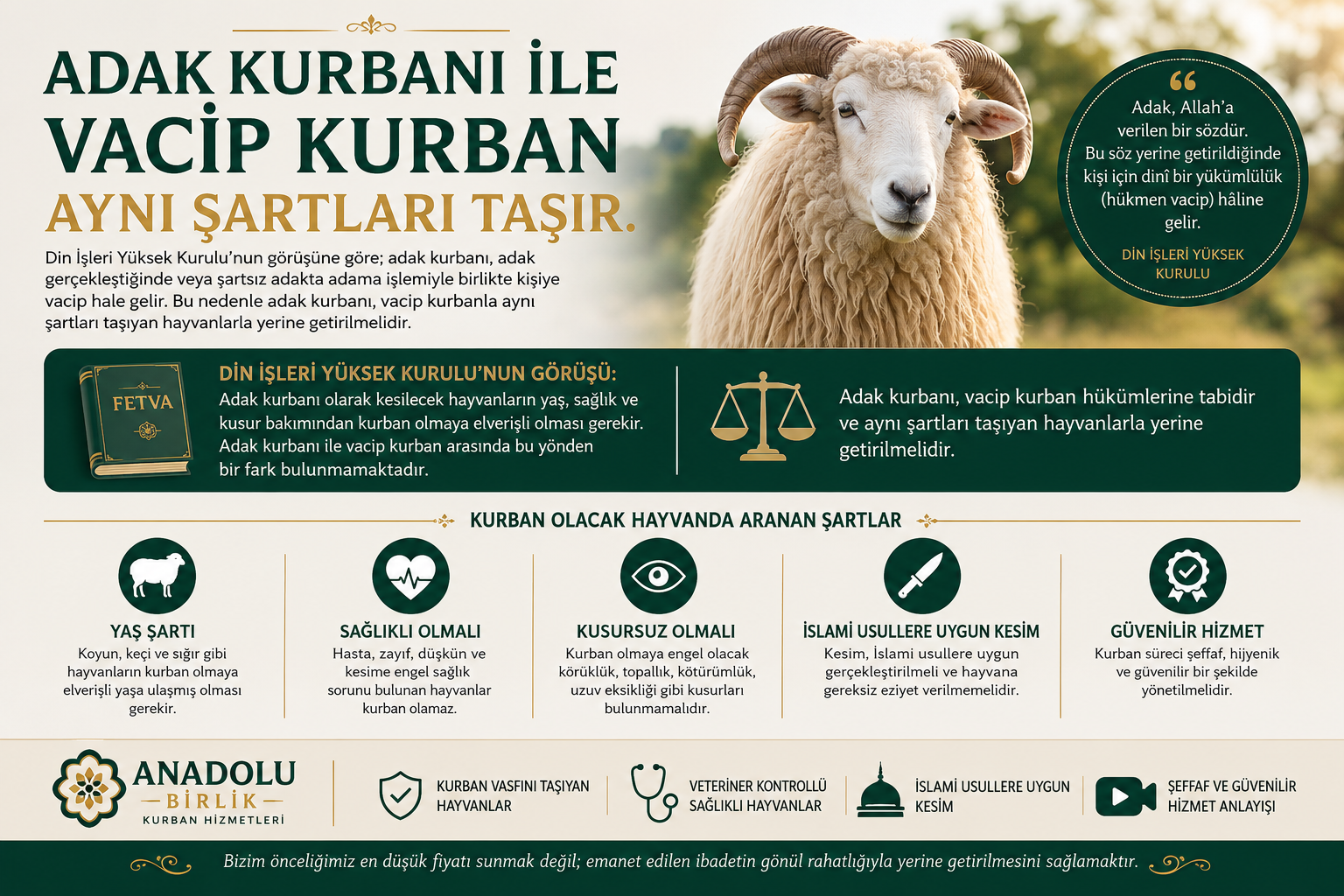 Adak Kurbanı ile Kurban Bayramında Kesilen Vacip Kurban Aynı Şartları Taşır mı? Din İşleri Yüksek Kurulu'nun Görüşü