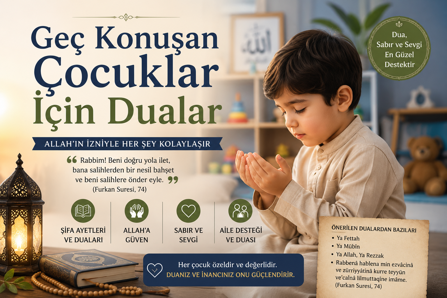 Geç Konuşan Çocuklar İçin Okunabilecek Ayetler ve Dualar \| İslam’da Dua ve Manevi Destek Rehberi 2026