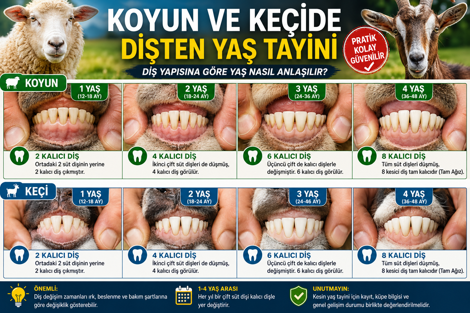Küçükbaş Hayvanlarda Diş Yapısına Göre Yaş Nasıl Anlaşılır? Koyun ve Keçide Dişten Yaş Tayini